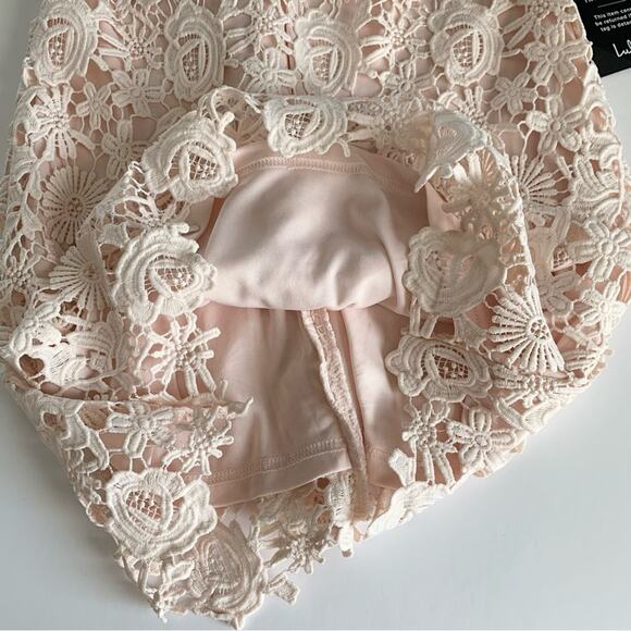 Lulus Love Poem Blush Pink Crochet Floral Lace Formal Halter Mini Dress Medium - Picture 7 of 13